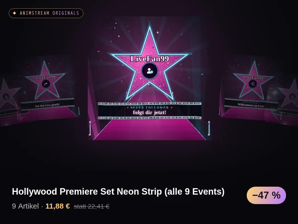 Hollywood Premiere Set Neon Strip (alle 9 Events)