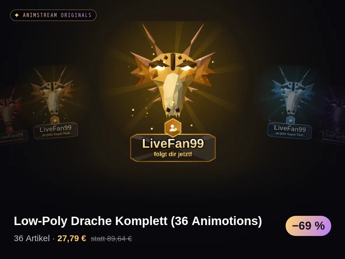Low-Poly Drache Komplett (36 Animotions)