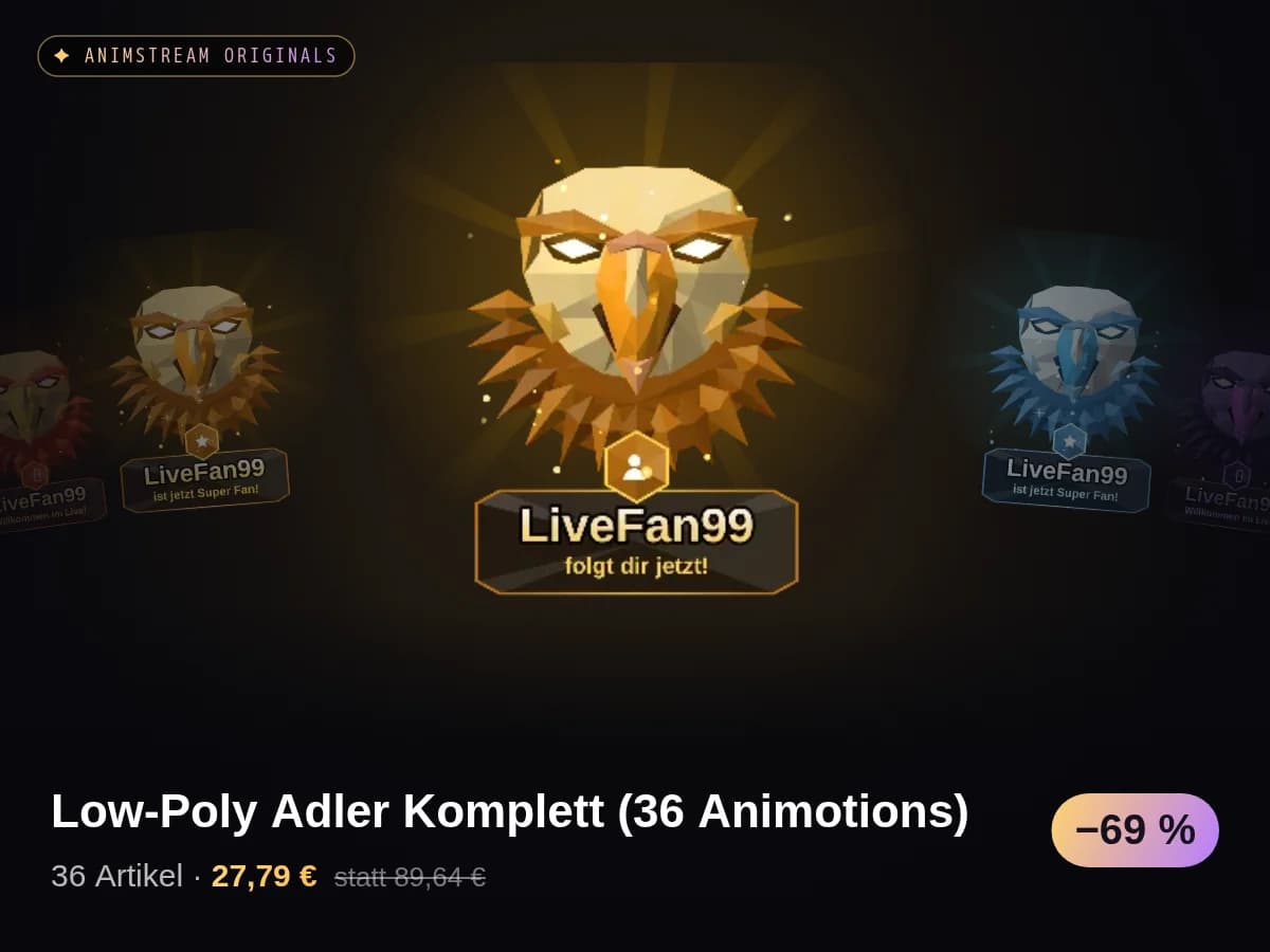 Low-Poly Adler Komplett (36 Animotions)