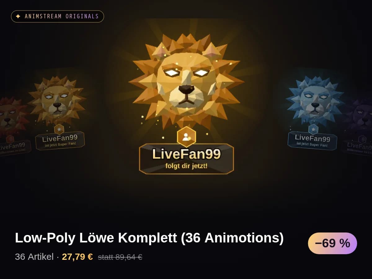 Low-Poly Löwe Komplett (36 Animotions)