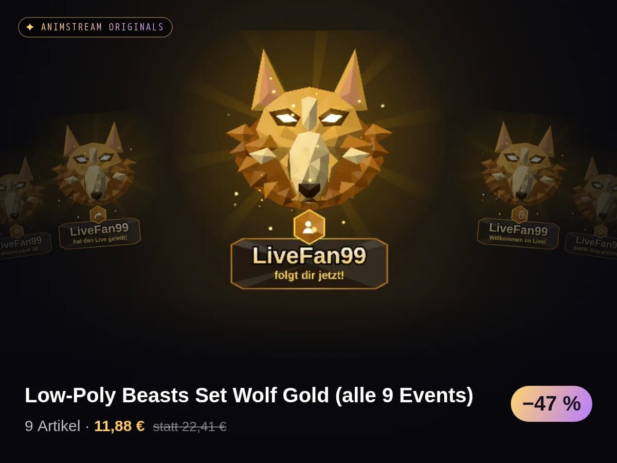 Low-Poly Beasts Set Wolf Gold (alle 9 Events)