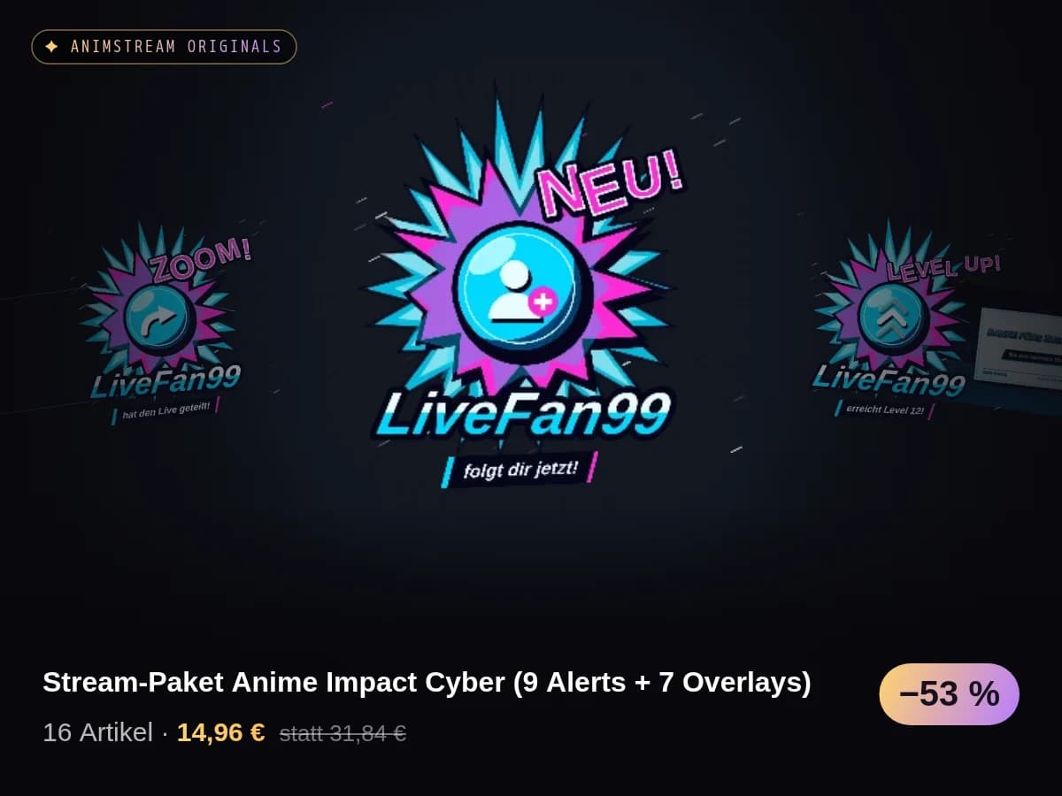 Stream-Paket Anime Impact Cyber (9 Alerts + 7 Overlays)