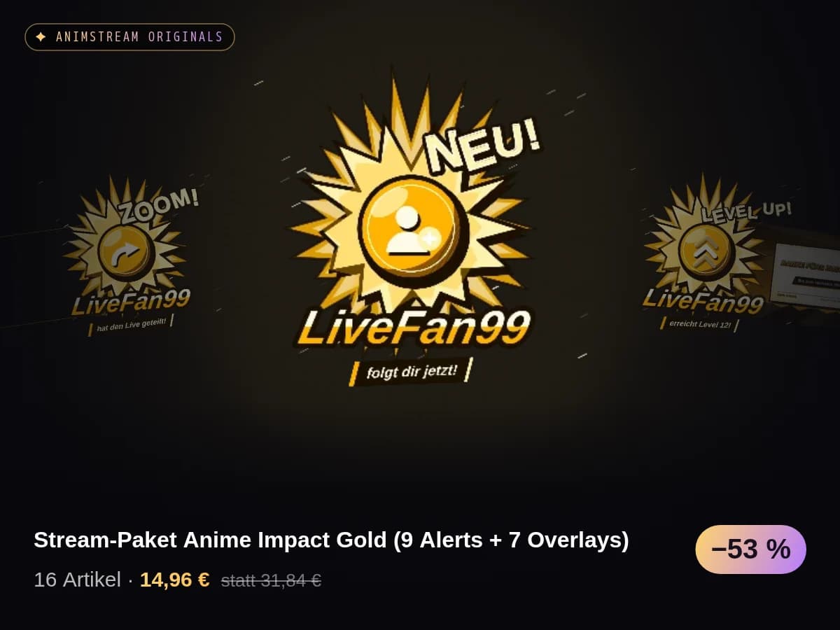 Stream-Paket Anime Impact Gold (9 Alerts + 7 Overlays)