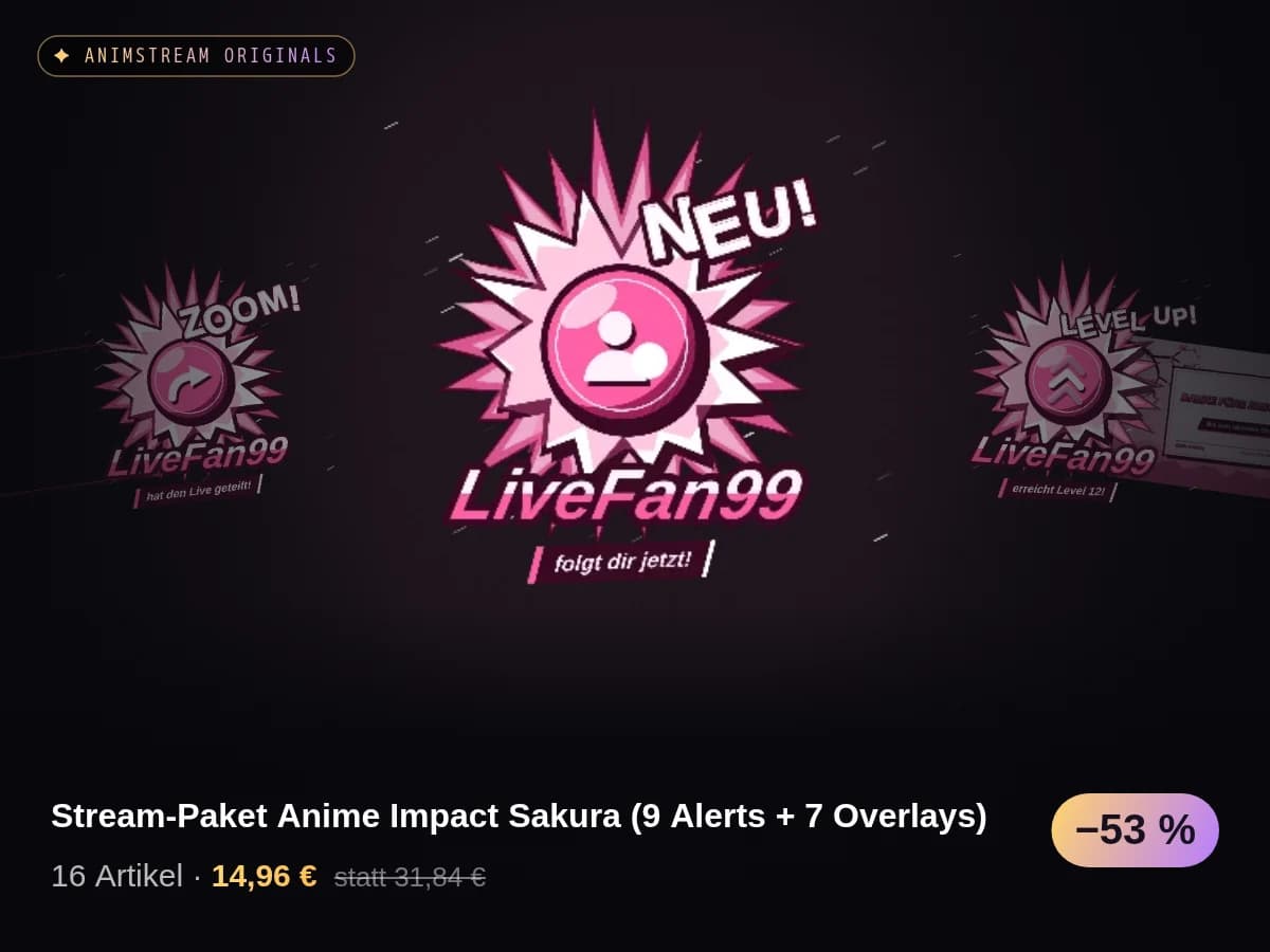 Stream-Paket Anime Impact Sakura (9 Alerts + 7 Overlays)