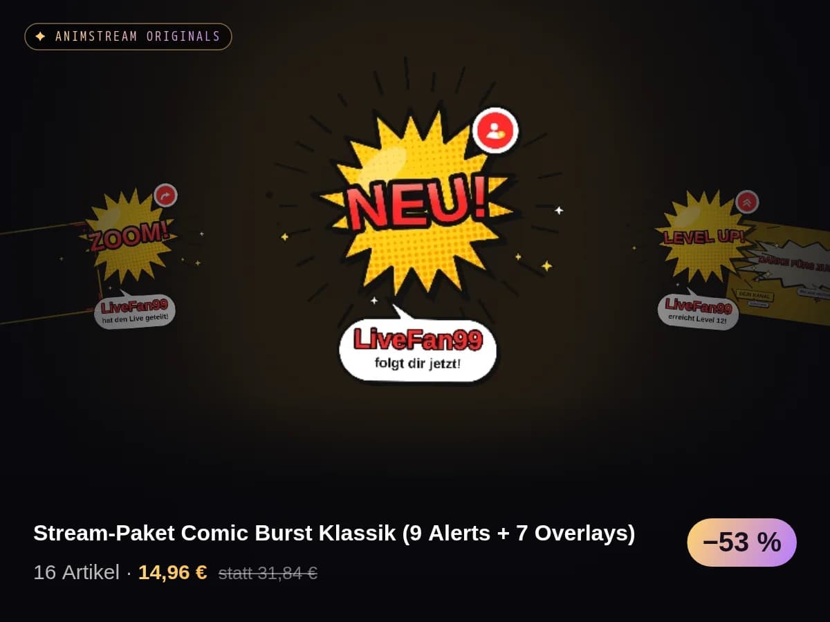 Stream-Paket Comic Burst Klassik (9 Alerts + 7 Overlays)