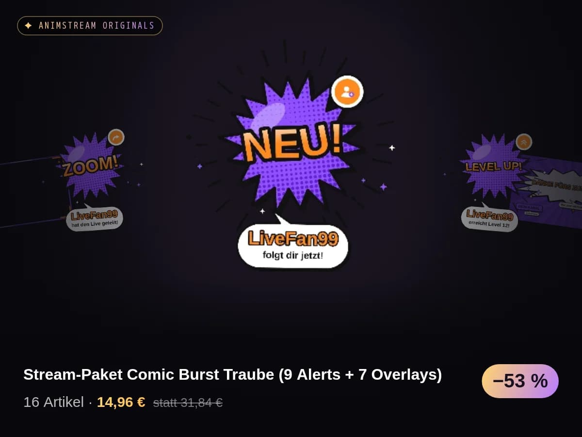 Stream-Paket Comic Burst Traube (9 Alerts + 7 Overlays)