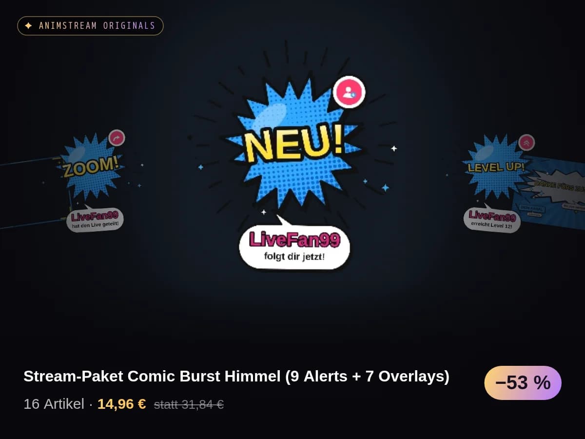 Stream-Paket Comic Burst Himmel (9 Alerts + 7 Overlays)