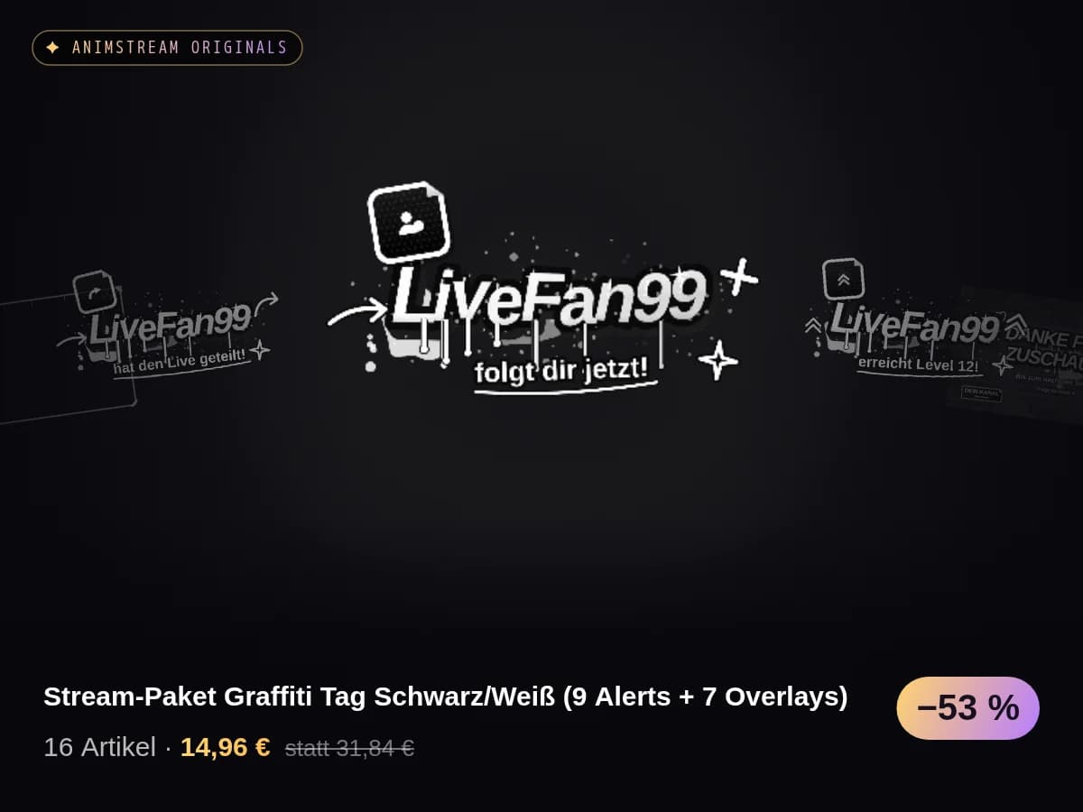 Stream-Paket Graffiti Tag Schwarz/Weiß (9 Alerts + 7 Overlays)