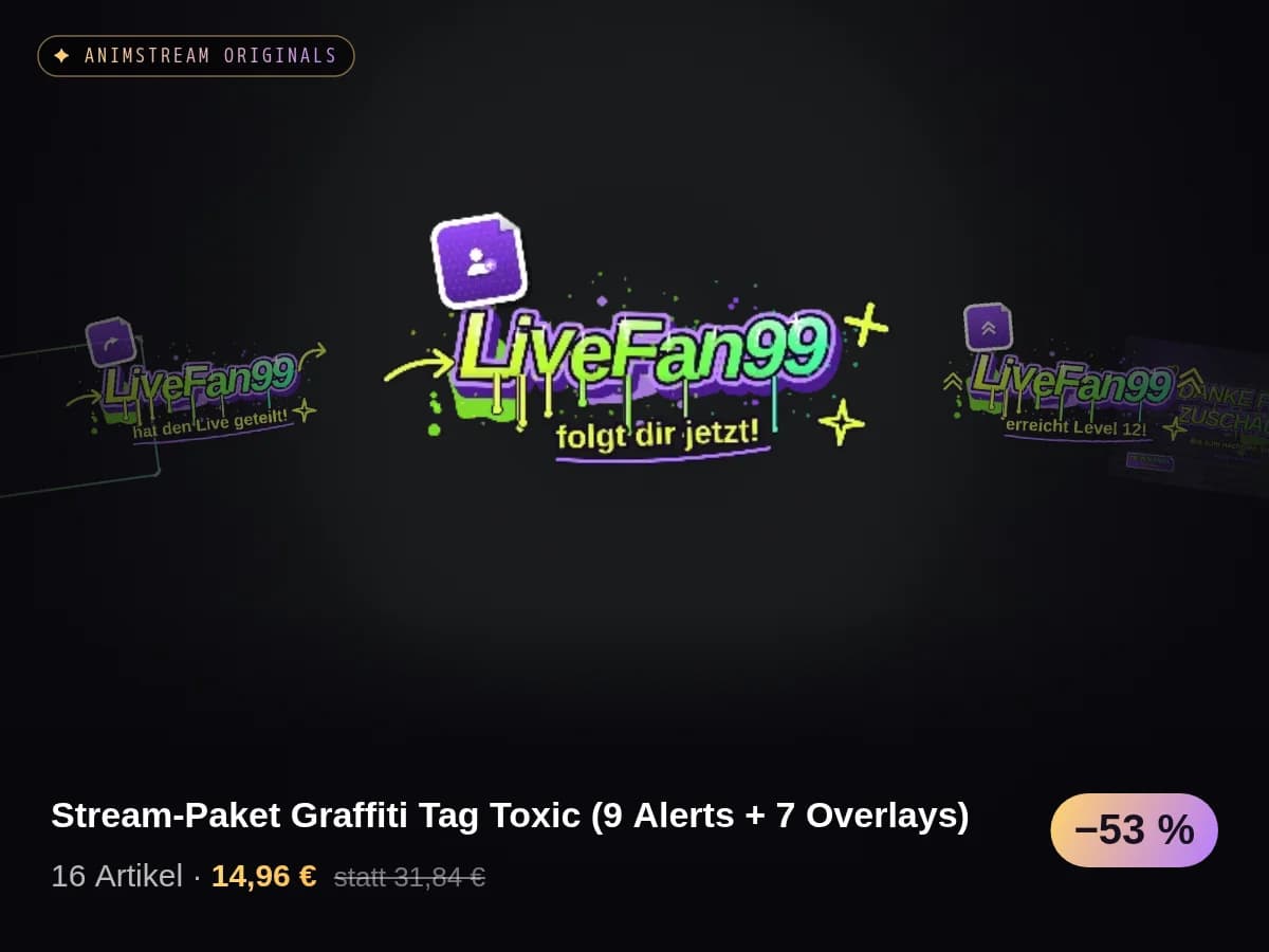 Stream-Paket Graffiti Tag Toxic (9 Alerts + 7 Overlays)