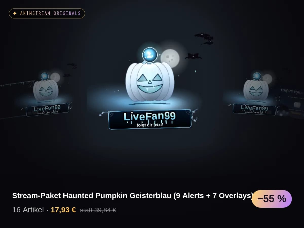 Stream-Paket Haunted Pumpkin Geisterblau (9 Alerts + 7 Overlays)
