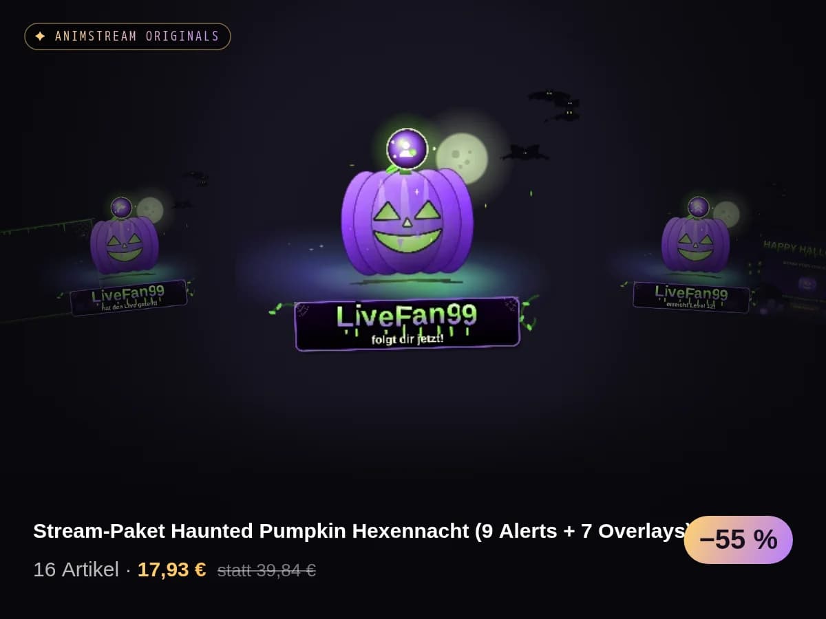 Stream-Paket Haunted Pumpkin Hexennacht (9 Alerts + 7 Overlays)