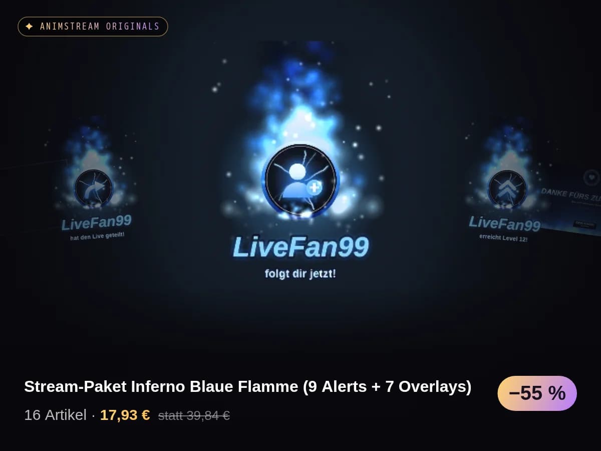 Stream-Paket Inferno Blaue Flamme (9 Alerts + 7 Overlays)