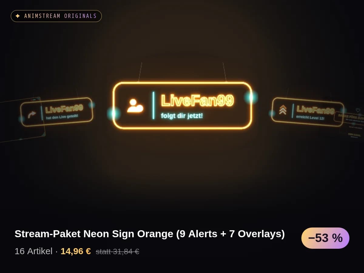 Stream-Paket Neon Sign Orange (9 Alerts + 7 Overlays)