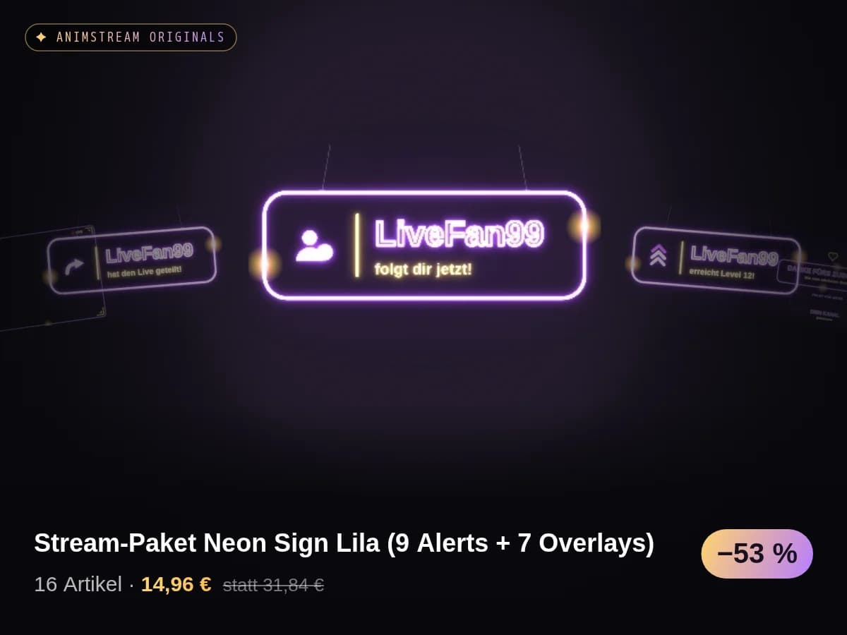 Stream-Paket Neon Sign Lila (9 Alerts + 7 Overlays)