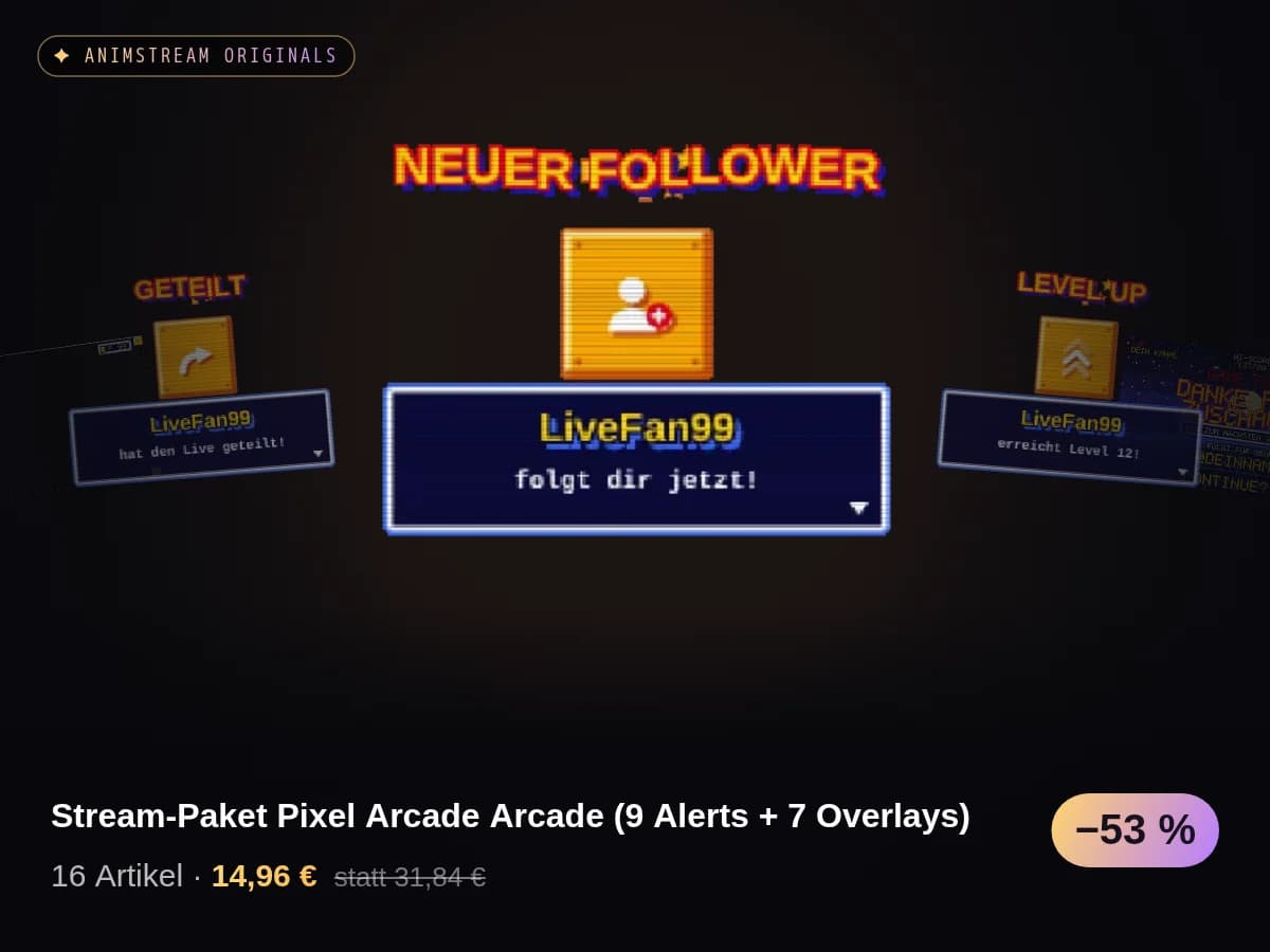 Stream-Paket Pixel Arcade Arcade (9 Alerts + 7 Overlays)