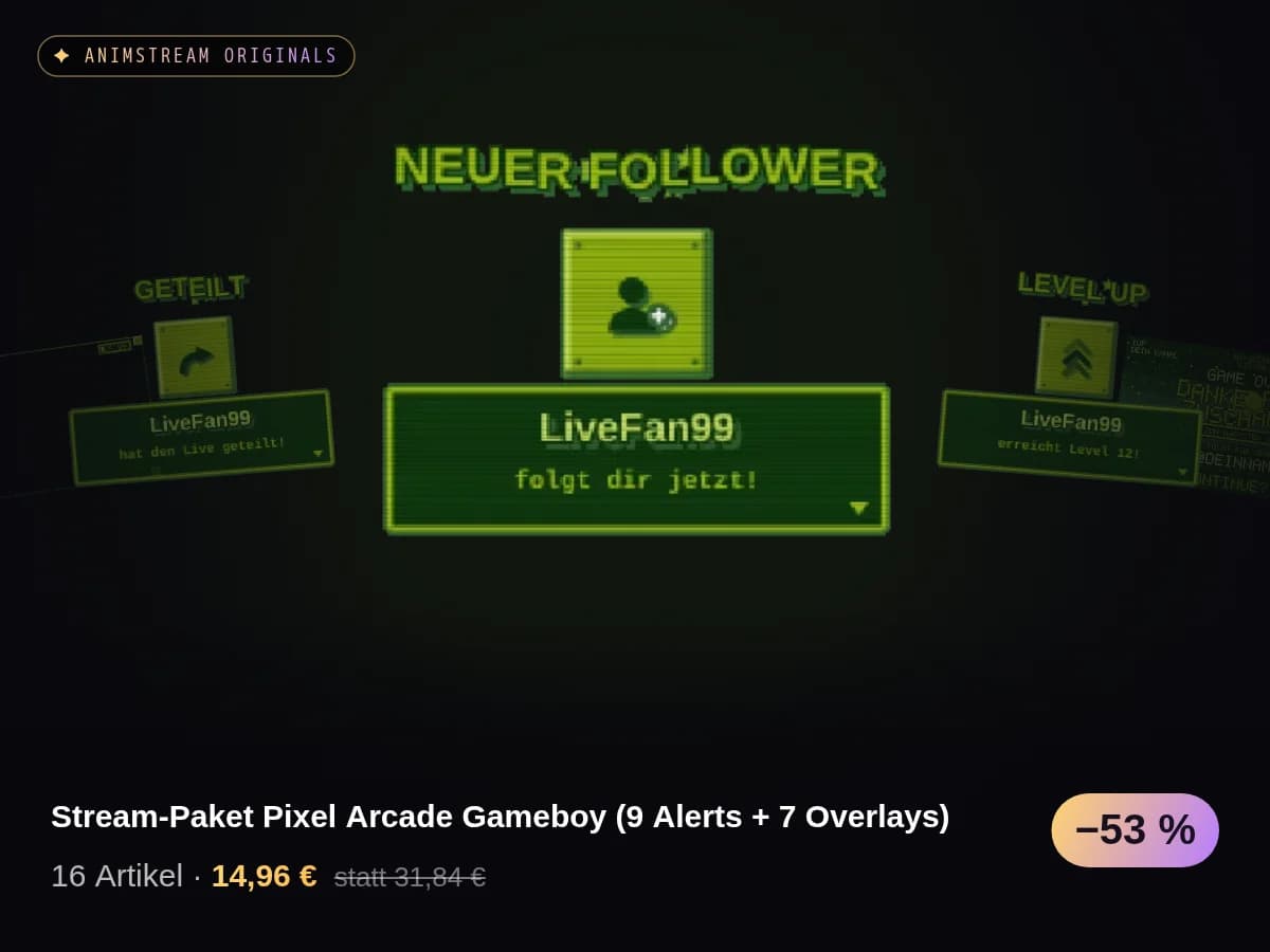 Stream-Paket Pixel Arcade Gameboy (9 Alerts + 7 Overlays)