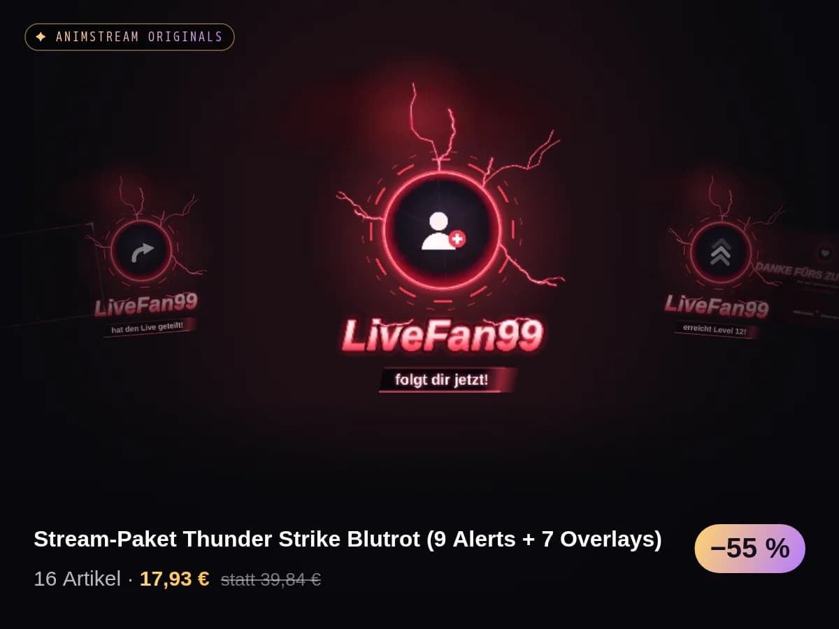 Stream-Paket Thunder Strike Blutrot (9 Alerts + 7 Overlays)
