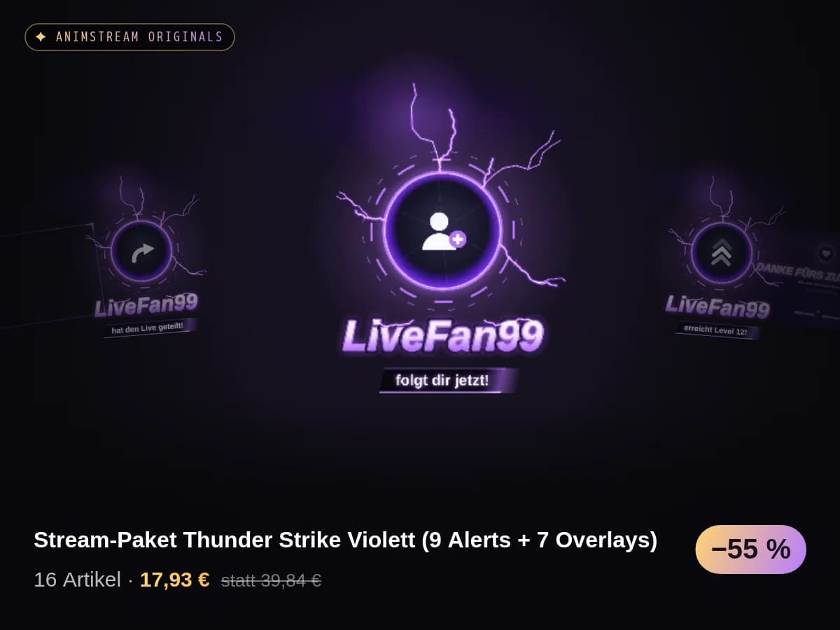Stream-Paket Thunder Strike Violett (9 Alerts + 7 Overlays)