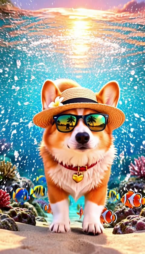 Corgi Beach Splash