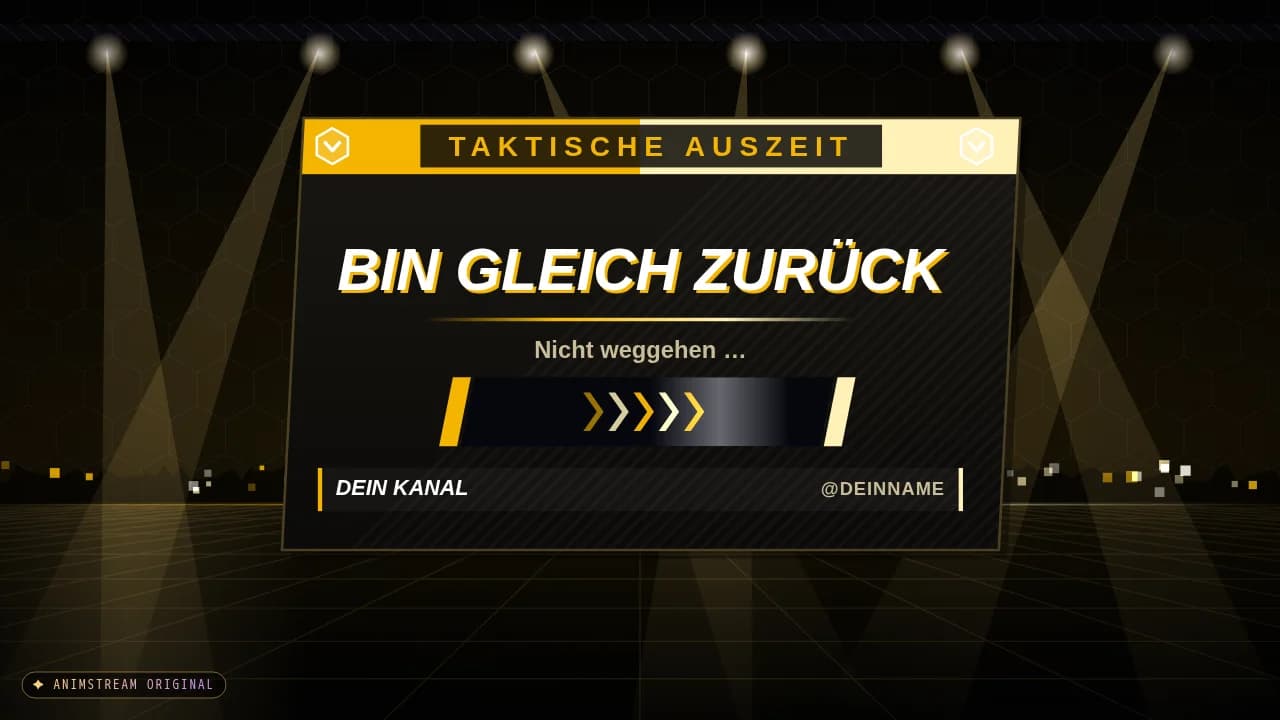 Bin gleich zurück-Szene – Esports Broadcast Schwarz-Gold