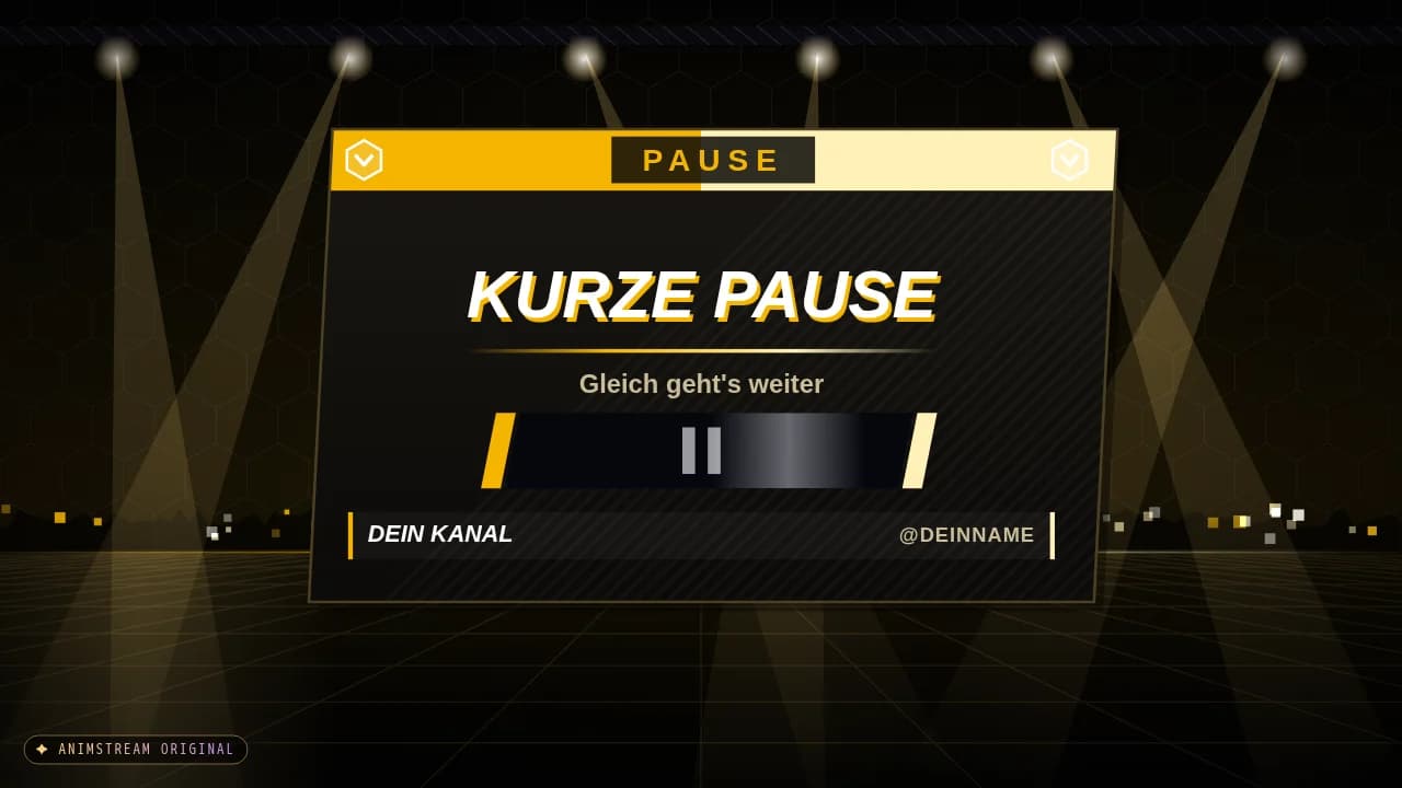 Pause-Szene – Esports Broadcast Schwarz-Gold
