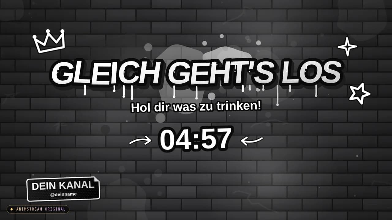Starting Soon-Szene – Graffiti Tag Schwarz/Weiß