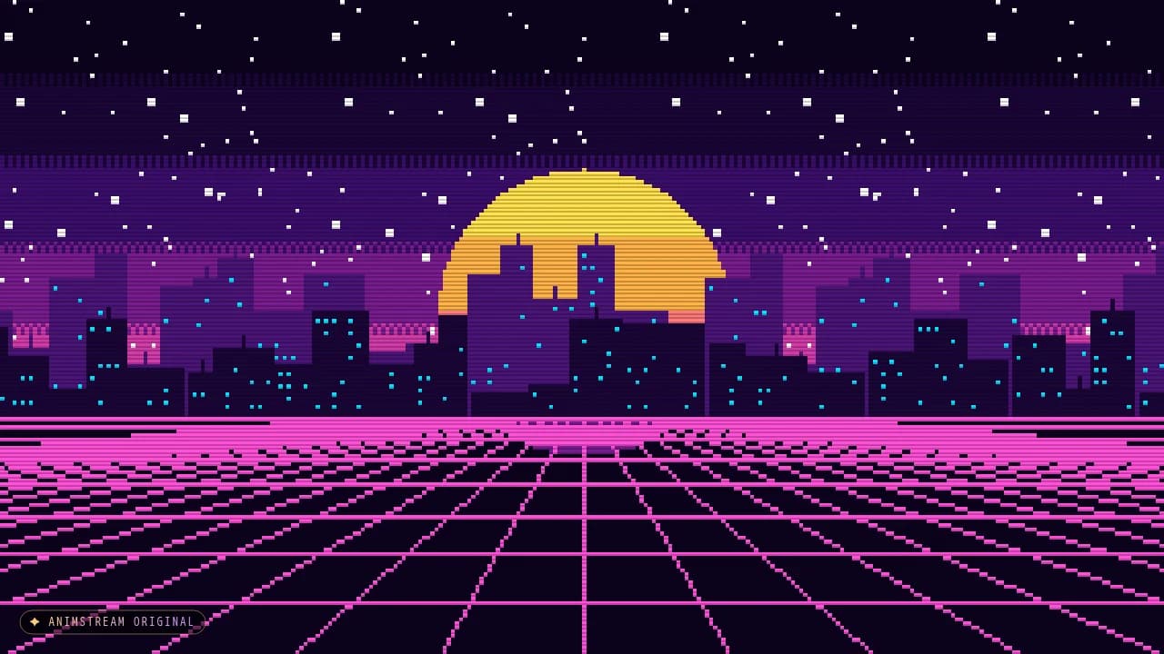 Hintergrund – Pixel Arcade Synthwave