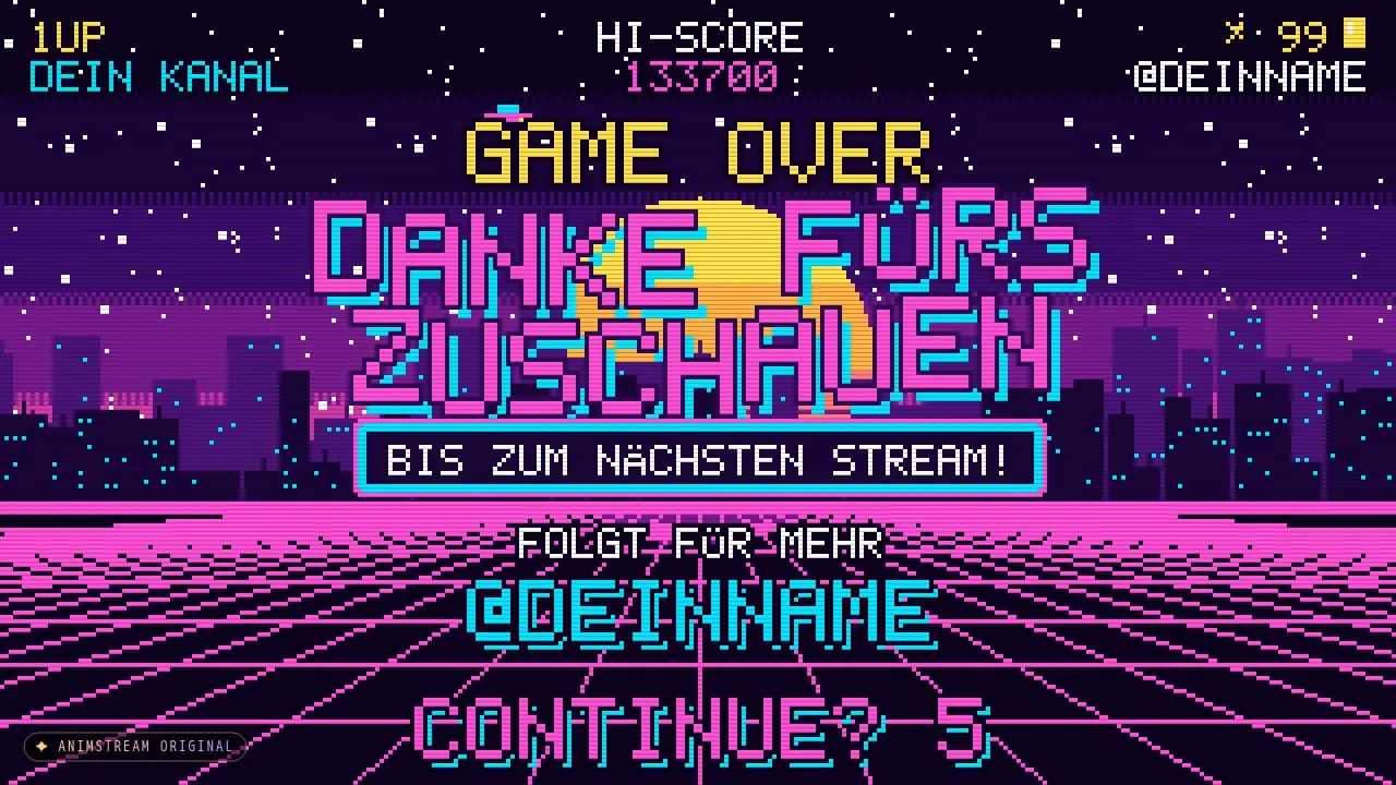 Stream-Ende-Szene – Pixel Arcade Synthwave