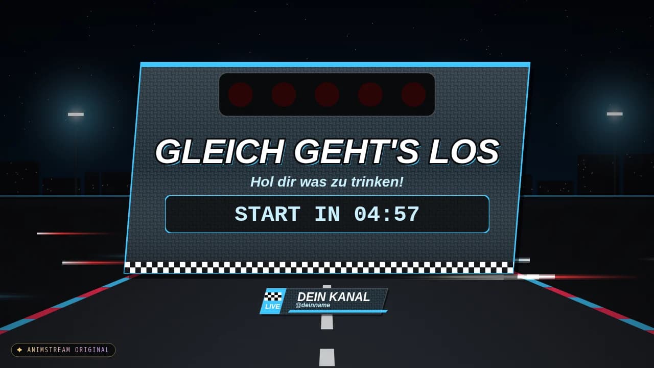 Starting Soon-Szene – Speed Racing Eisblau