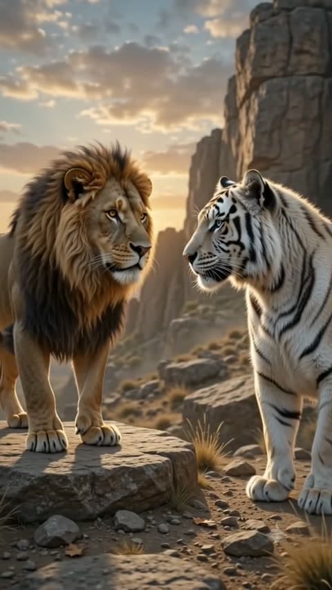 Weisser Tiger mit dem grossen Löwen