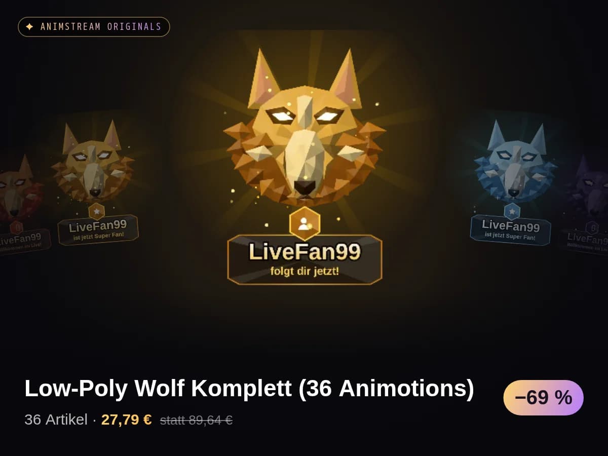 Low-Poly Wolf Komplett (36 Animotions)