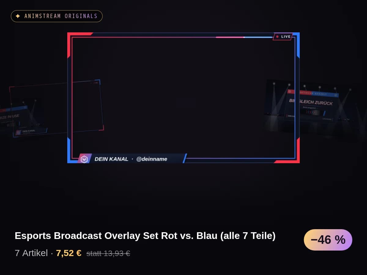 Esports Broadcast Overlay Set Rot vs. Blau (alle 7 Teile)
