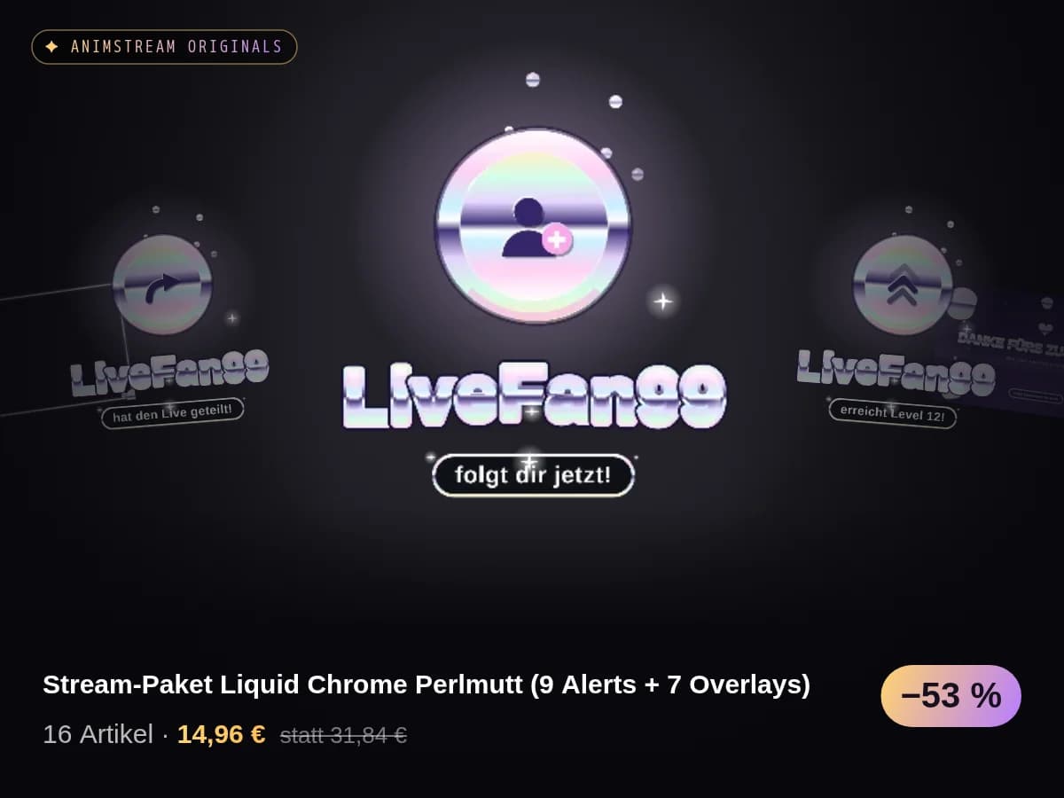Stream-Paket Liquid Chrome Perlmutt (9 Alerts + 7 Overlays)