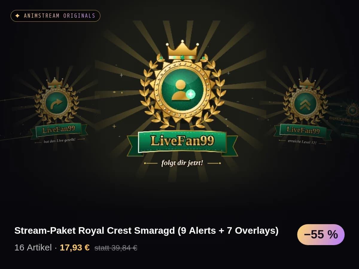Stream-Paket Royal Crest Smaragd (9 Alerts + 7 Overlays)