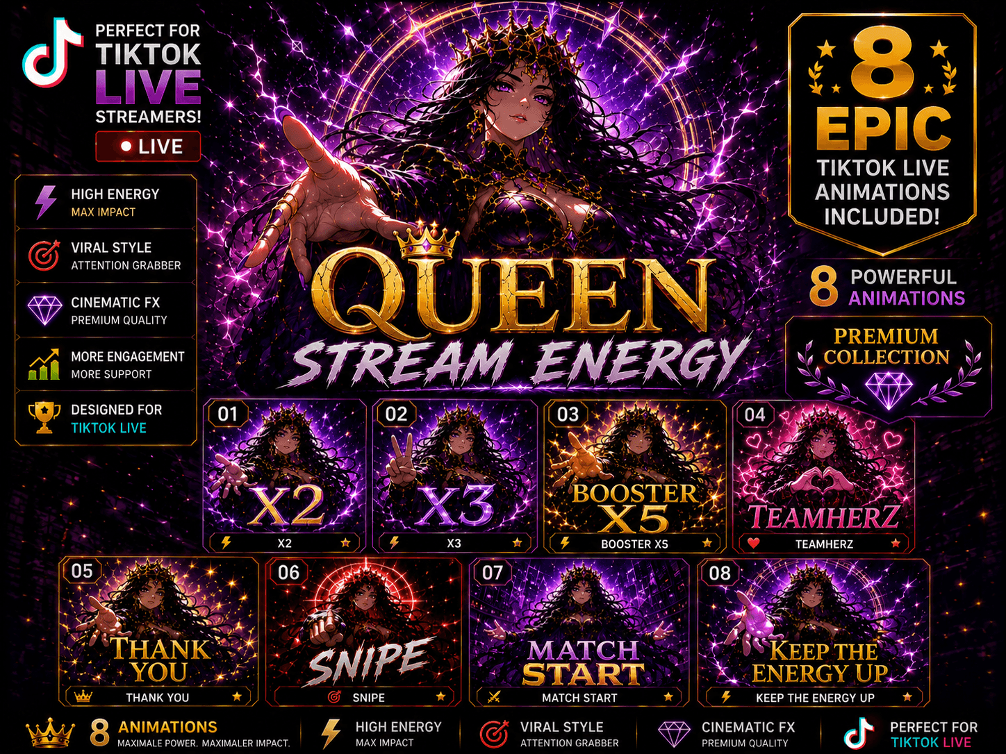 QUEEN STREAM ENERGY – TikTok LIVE Animation Pack