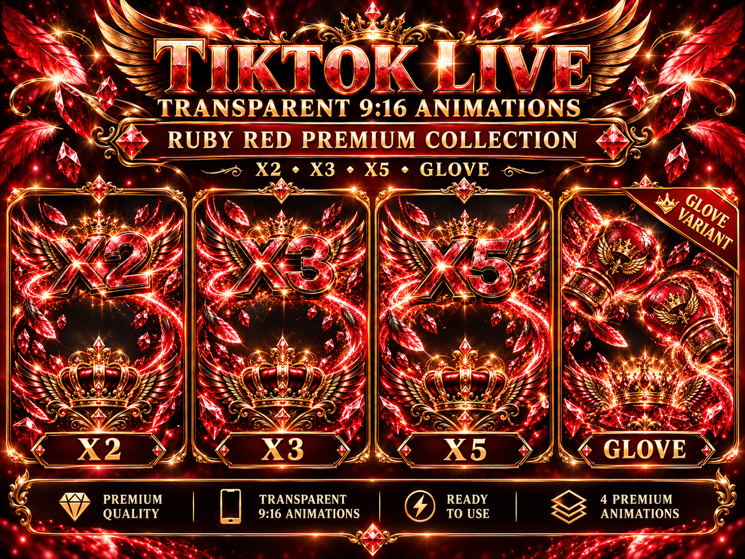 TikTok Live Ruby Red Premium Collection – 7 transparente 9:16 Animationen | Glov
