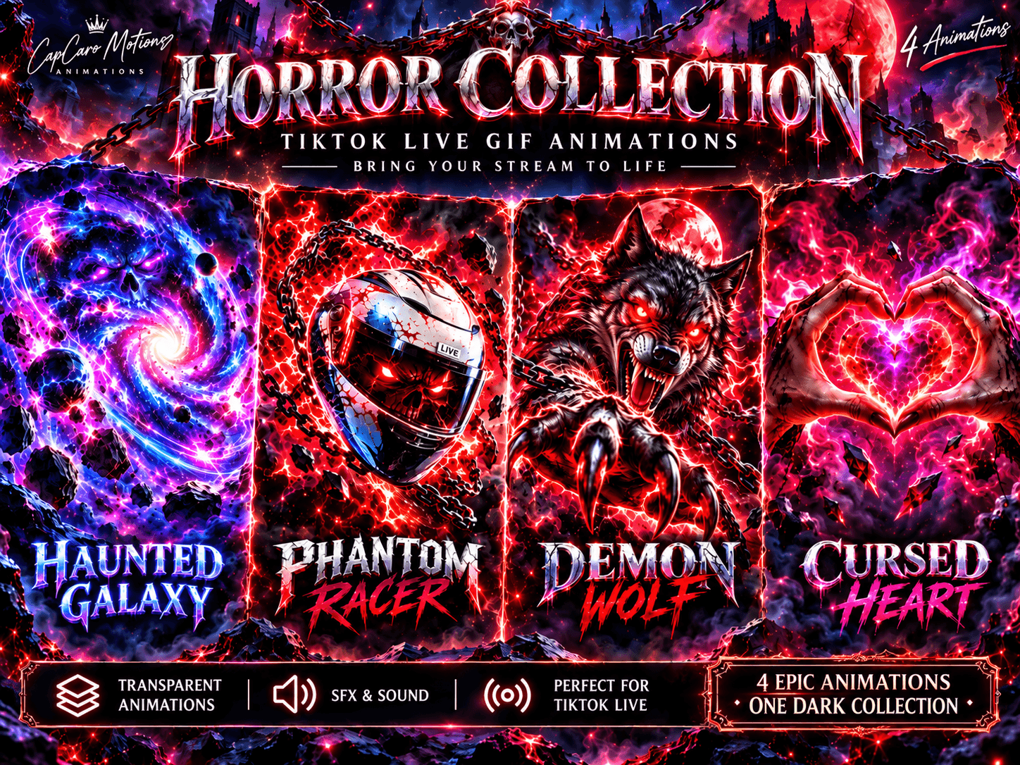 Horror TikTok LIVE Gift Animations Bundle | 4 Dark 3D Horror Effects | Demon Wol