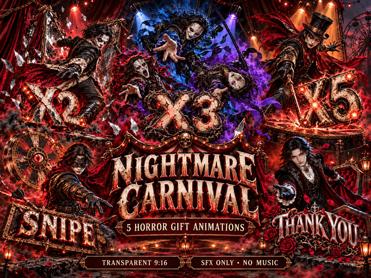Nightmare Carnival – 5 Transparent Horror Gift Animations | 9:16 TikTok LIVE & S