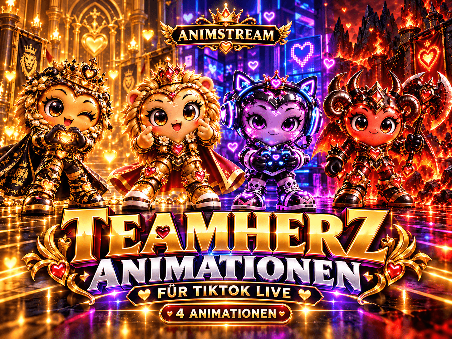 Teamherz Animationen für TikTok LIVE – Löwen, Gamer & Feuerkrieger
