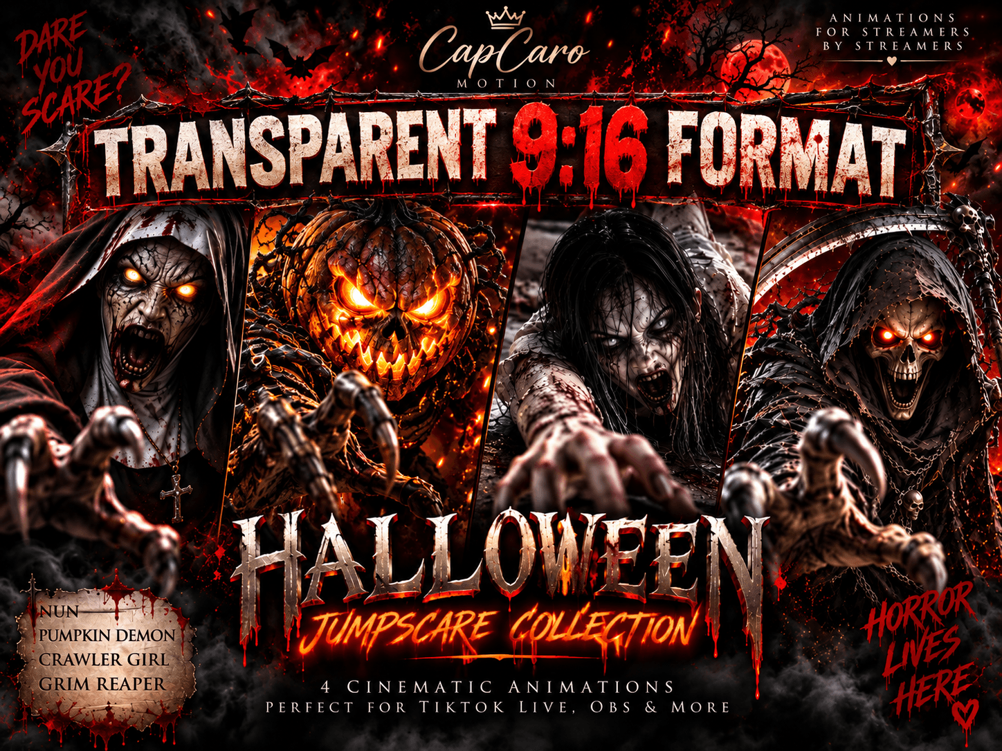 Halloween Jumpscare Collection | 4 Transparent 9:16 Horror Stream Animations